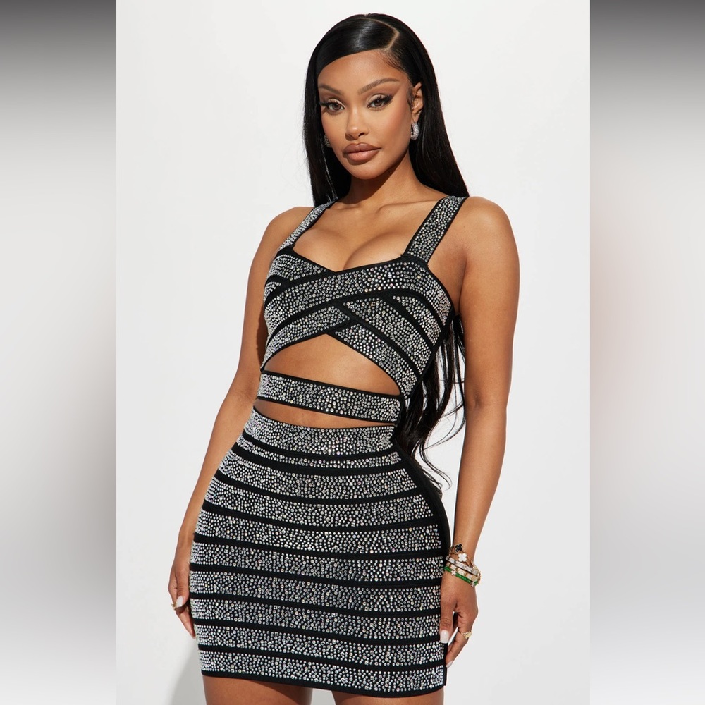 Fashion Nova Rhinestone Skirt Set